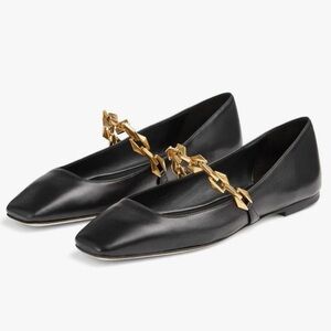 Designer Dupes - Gold Chain Strap Square Toe Ballet Flats
